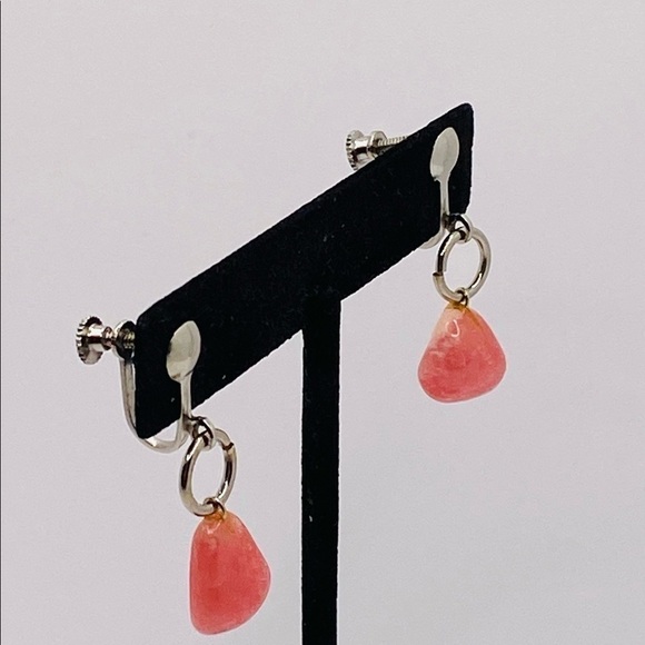 Vintage Screw Ons Earrings with Dangles Pink Stone - Picture 5 of 9